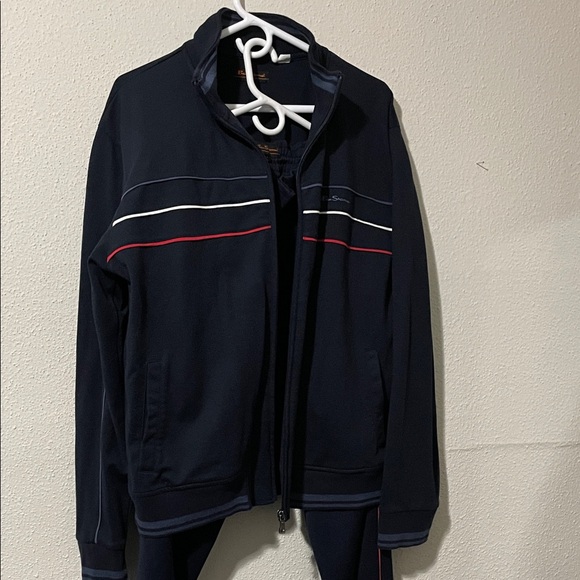 Ben Sherman Navy Zip-Up Sweater with Red and White Stripes